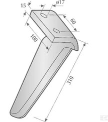 Herse rotative - Dent de herse - Dent de herse adaptable type Maschio Dominator M36100216R avec 2 plaquettes carbure carbure et rechargement gauche