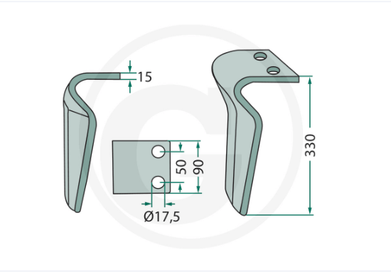 Herse rotative - Dent de herse - Dent de herse adaptable Droite type Maschio Longue EA50 330mm 3PL + Rech