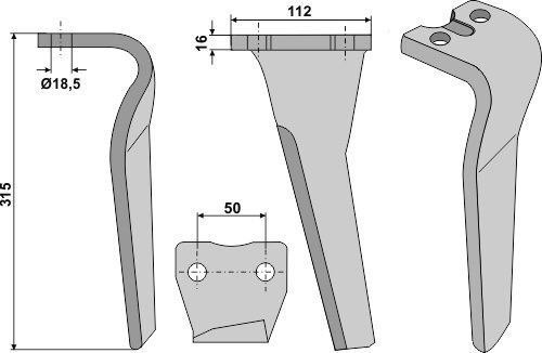 Herse rotative - Dent de herse - Dent de herse adaptable Sicma RH-133-L avec 3 plaquettes carbure gauche