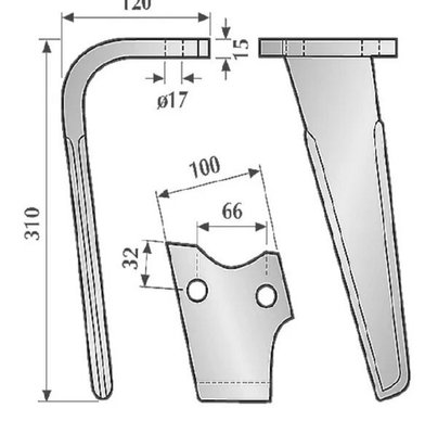 Herse rotative - Dent de herse - Dent de herse adaptable KG30 avec rechargement droite