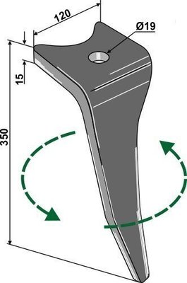 Herse rotative - Dent de herse - Dent de herse adaptable Amazone cultimix 6575300 avec 2 plaquettes carbure et rechargement gauche
