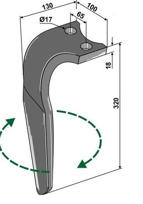 Herse rotative - Dent de herse - Dent de herse adaptable Rabewerk ref 84231801 droite KG41 VKE avec 2 plaquettes carbure et rechargement