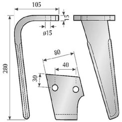 Herse rotative - Dent de herse - Dent de herse adaptable Rabewerk KG26 84091202 avec 2 plaquettes carbure gauche