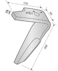 Herse rotative - Dent de herse - Dent herse origine KE03 EP18 Amazone avec 3 plaquettes carbure droite
