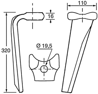 Herse rotative - Dent de herse - Dent de herse Kuhn/Huard 52596410 droite