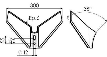 Déchaumeur - Aileron - Ailette de soc adap/Kongskilde 300X6 EA45/5