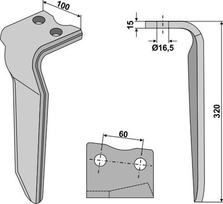 Herse rotative - Dent de herse - Dent de herse adaptable Howard 185505 gauche