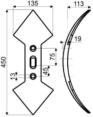 Déchaumeur - Soc de déchaumage - Bec double cœur 2 trous 1 lumière Ø12 avec rechargement des 2 côtés