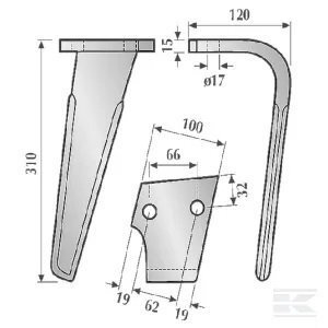 Herse rotative - Dent de herse - Dent de herse rotative Adaptable Rabewerk avec 2 plaquettes carbure droite