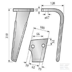 Herse rotative - Dent de herse - Dent de herse rotative Adaptable Rabewerk avec 2 plaquettes carbure droite