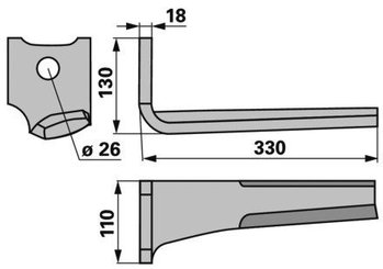 Herse rotative - Dent de herse - Dent de herse Pottinger référence 873402202 gauche avec 3 plaquettes carbure