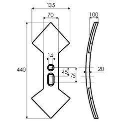 Déchaumeur - Soc de déchaumage - Bec double cœur 135x20x440 EA45-75 1T1L M14