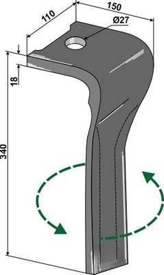 Herse rotative - Dent de herse - Dent de herse adaptable Pottinger référence 873402202 gauche
