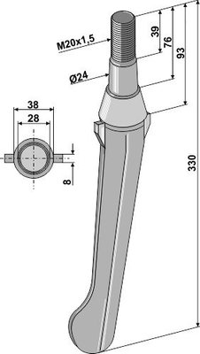 Herse rotative - Dent de herse - Dent de herse goutte d'eau 330mm adaptable 1169901068 Lely avec 2 plaquettes carbure et rechargement
