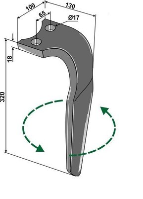 Herse rotative - Dent de herse - Dent de herse adaptable Rabewerk ref 84231803 gauche KG410L avec 3 plaquettes carbure